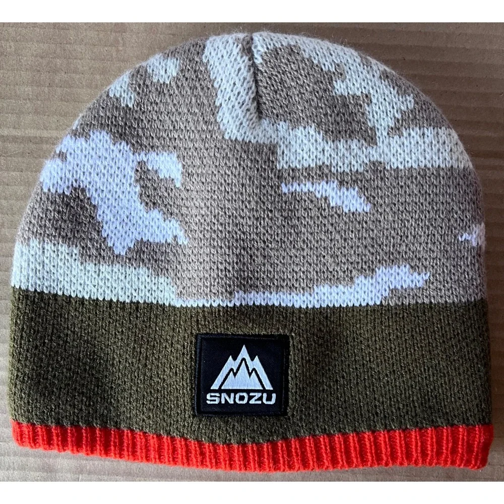 Snozu Kids Camo Beanie Hat Orange Trim‎ Winter Warm Fleece Lined